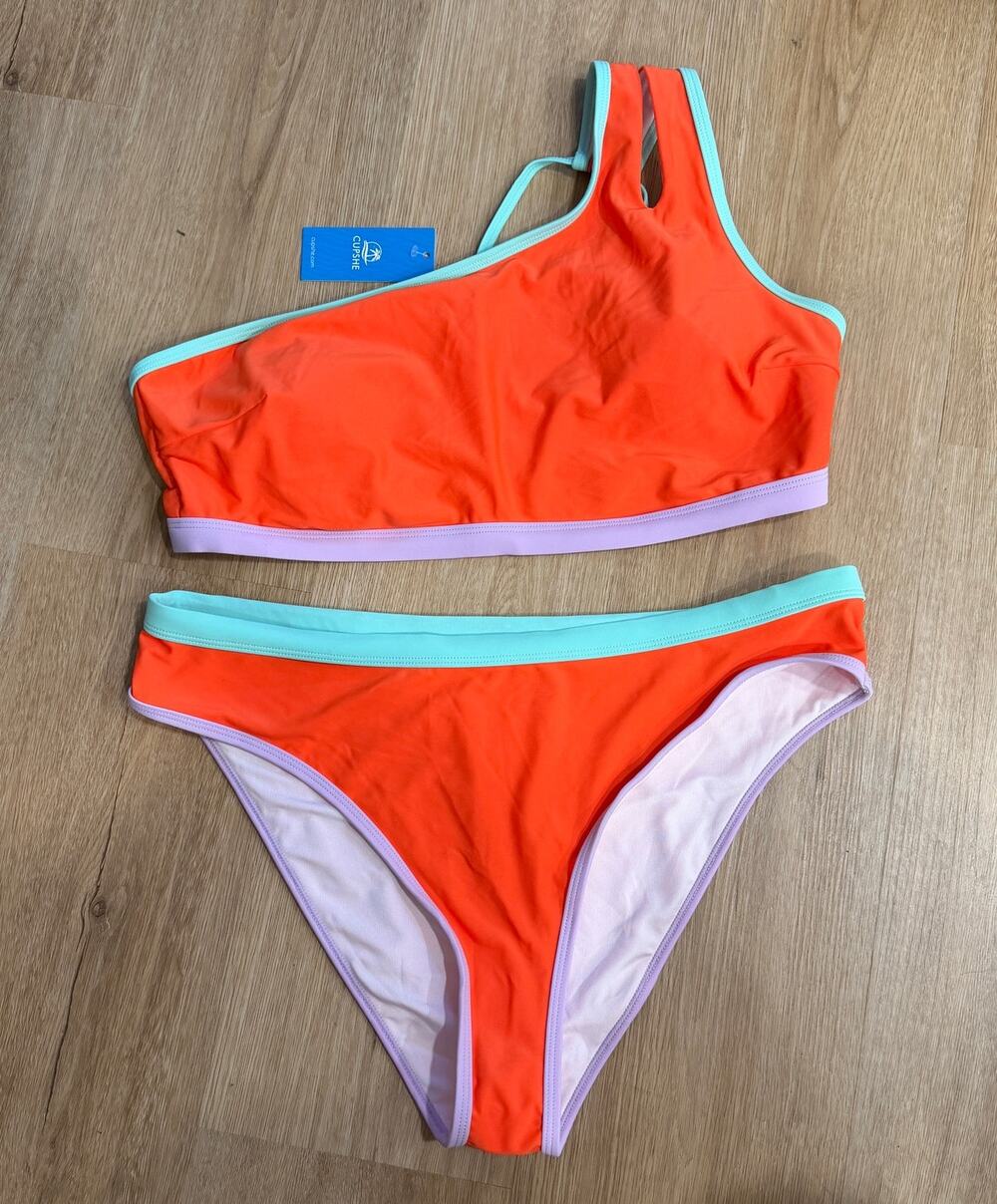 NWT Cupshe Colorblock One Shoulder Bikini Set Size XL